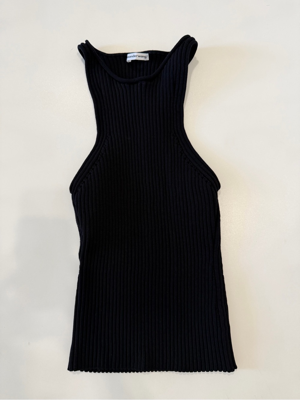 Alexander Wang Black Ribbed Cutout Tank Top High Neckline Open Back